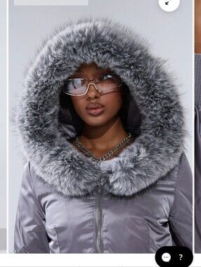AKIRA  Women Metallic Gray Bomber Jacket with Fur Trim